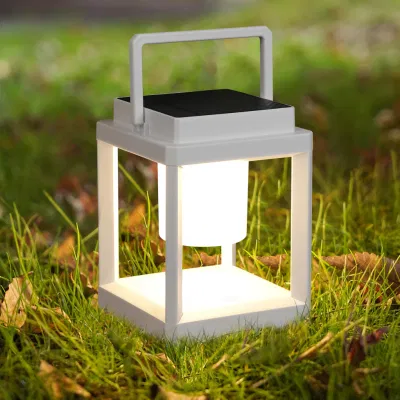 Nuevo diseño Blanco Color Brillo LED mesita de noche Linterna Terraza Camping Lámpara portátil de mano Jardín de mesa de trabajo atenuable con luz de inundación de interior Luces solares LED para exteriores