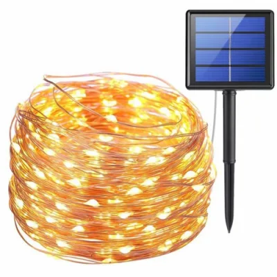 Luces de cuerda al aire libre 200 luces de hada solar LED 8 modos Luces de cable de cobre luces de cuerda al aire libre impermeables para patio de jardín Fiesta de la boda del patio interior