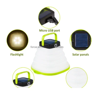 Solar portátil Lámpara recargable Foldingtent USB lámpara colgante Lámpara de exterior resistente al agua Solar Linterna de camping
