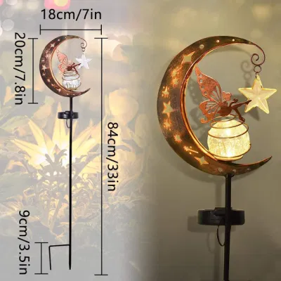 Las luces solares de Jardín al aire libre decoraciones Sun Moon Star juego Bola de cristal de la luz de luna Hada Ángel Solar LED Luz Metal Memorial