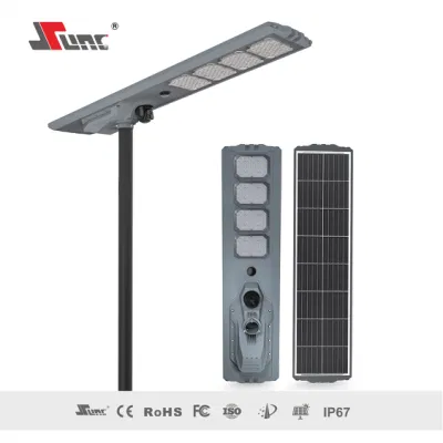 Proyecto de Gobierno exterior Sunc LED 100W 200W 300W 400W IP65 Camino de la calle Alta Alta aluminio brillante todo en uno Tipo Luz Solar de Calle con 4G Cámara