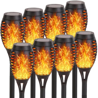 8 Pack Amarillo Impermeable a Prueba de Polvo LED Solar Calle Parpadeante Luces de Llama al Aire Libre Luz de Decoración Cálida Solar de Jardín de Baile para Patio.