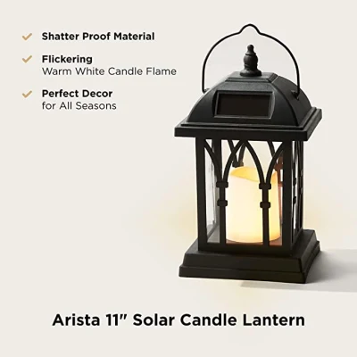 Vela solar exterior Linterna parpadeante vela LED sin inflamar / Linterna colgante de plástico Luz para Patio Pathway Deck Navidad Halloween adoración Ramadán
