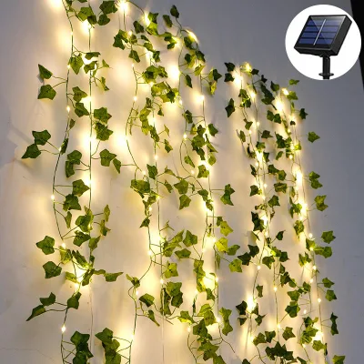 Solar Vine IVY decoración String Lights Maple Leaf Garland Wreath Luz colgante Fairy Night Lights for Home Room Bedroom Wall Jardín