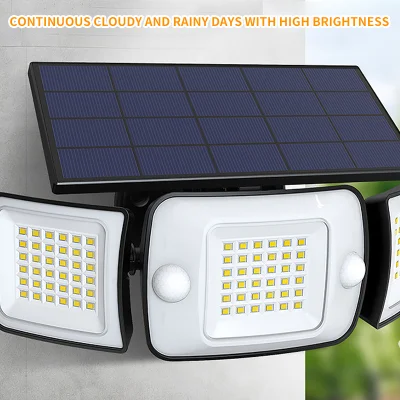 Lámpara de pared de inducción solar con tres lados que emiten exterior inteligente Luz solar del patio