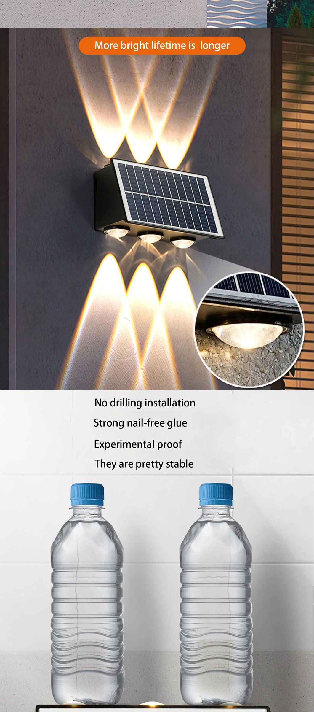 6 LED Glowing Atmosphere Solar Garden Decorative up and Down Wall Light