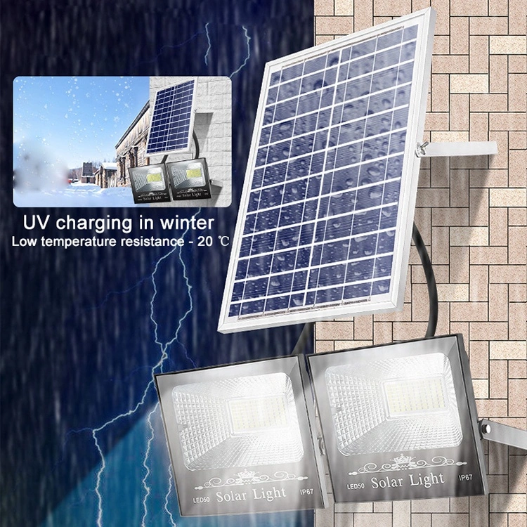 80W 100W Solar Flood Light 200LED LED Lamp Outdoor Lighting System with Two Lamps Remote Control for Garden Way Wall Pole Lights Sensor