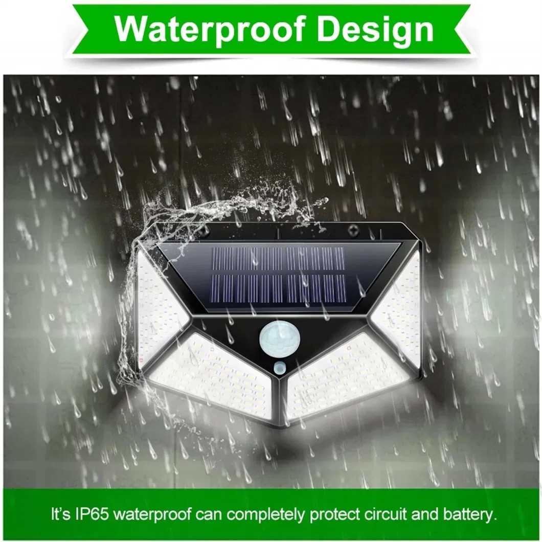 Waterproof Outdoor Backyard Garden Stair Solar Powered 4 Sides Lighting Wall Lamp 100LED Motion Sensor LED Solar Lights