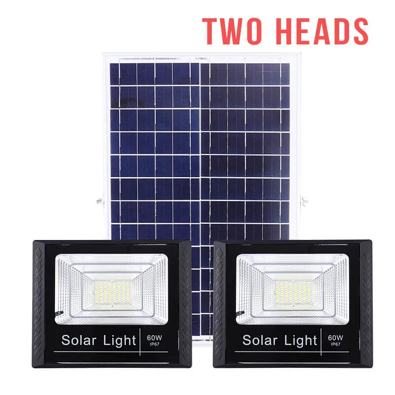 3500 Lumens Solar Powered Street Light IP67 Waterproof Remote Control Security Lighting Outdoor 60W Solar Flood Light Two Heads LED Lamp