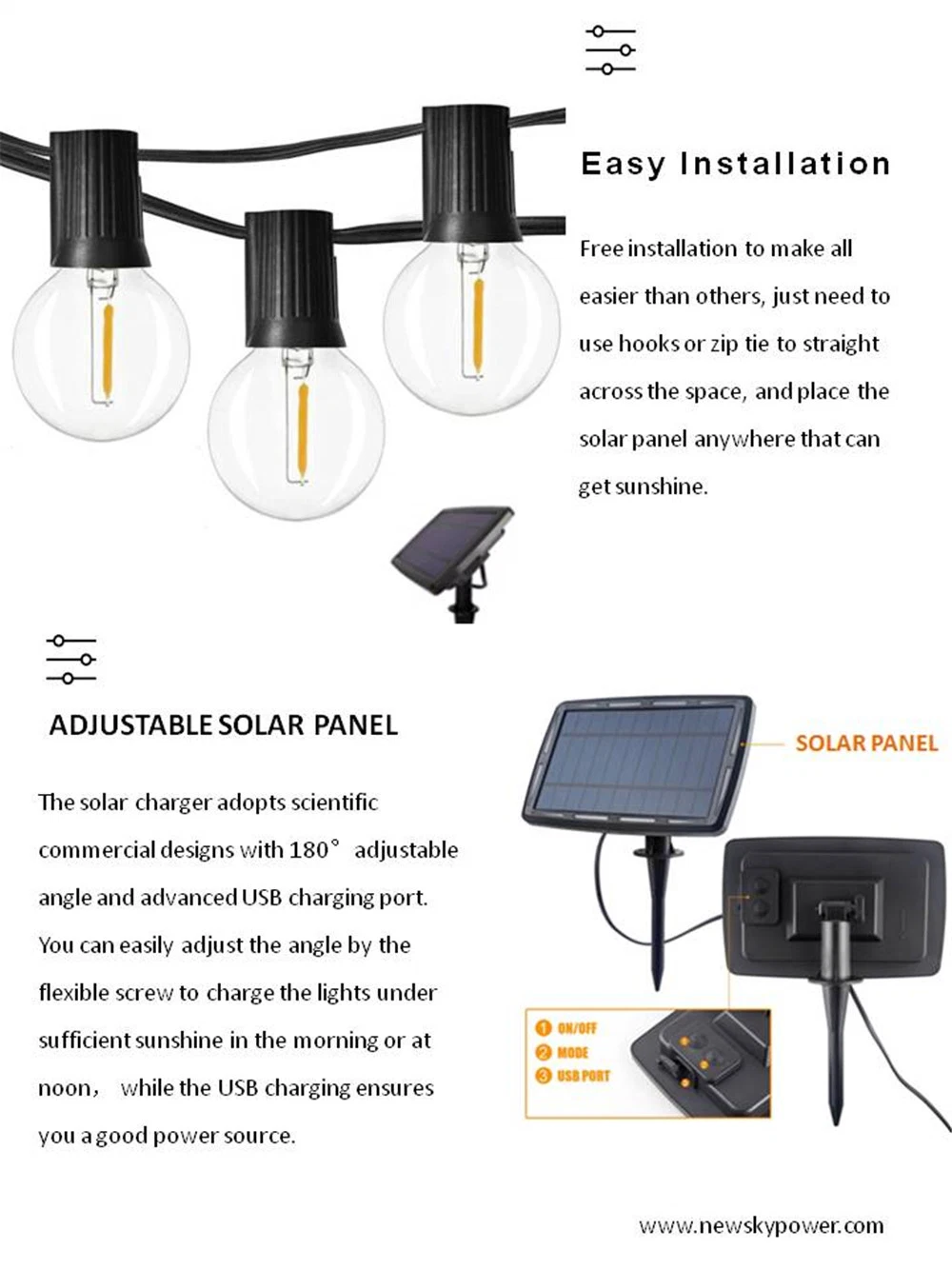 G40 27FT/25LED IP65 Waterproof Dusk to Dawn Outdoor Lamp Solar String Light for Holiday Garden Home Christmas Wedding