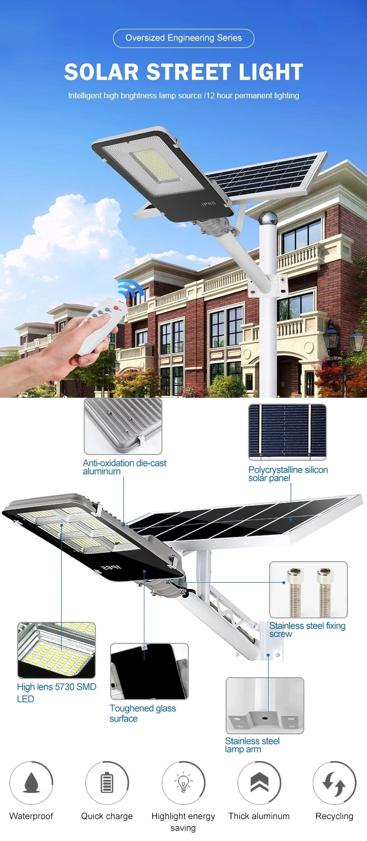 Guzhen Factory Wholesale Best Price Aluminum Solar Powered LED Garden Street Light with Remote