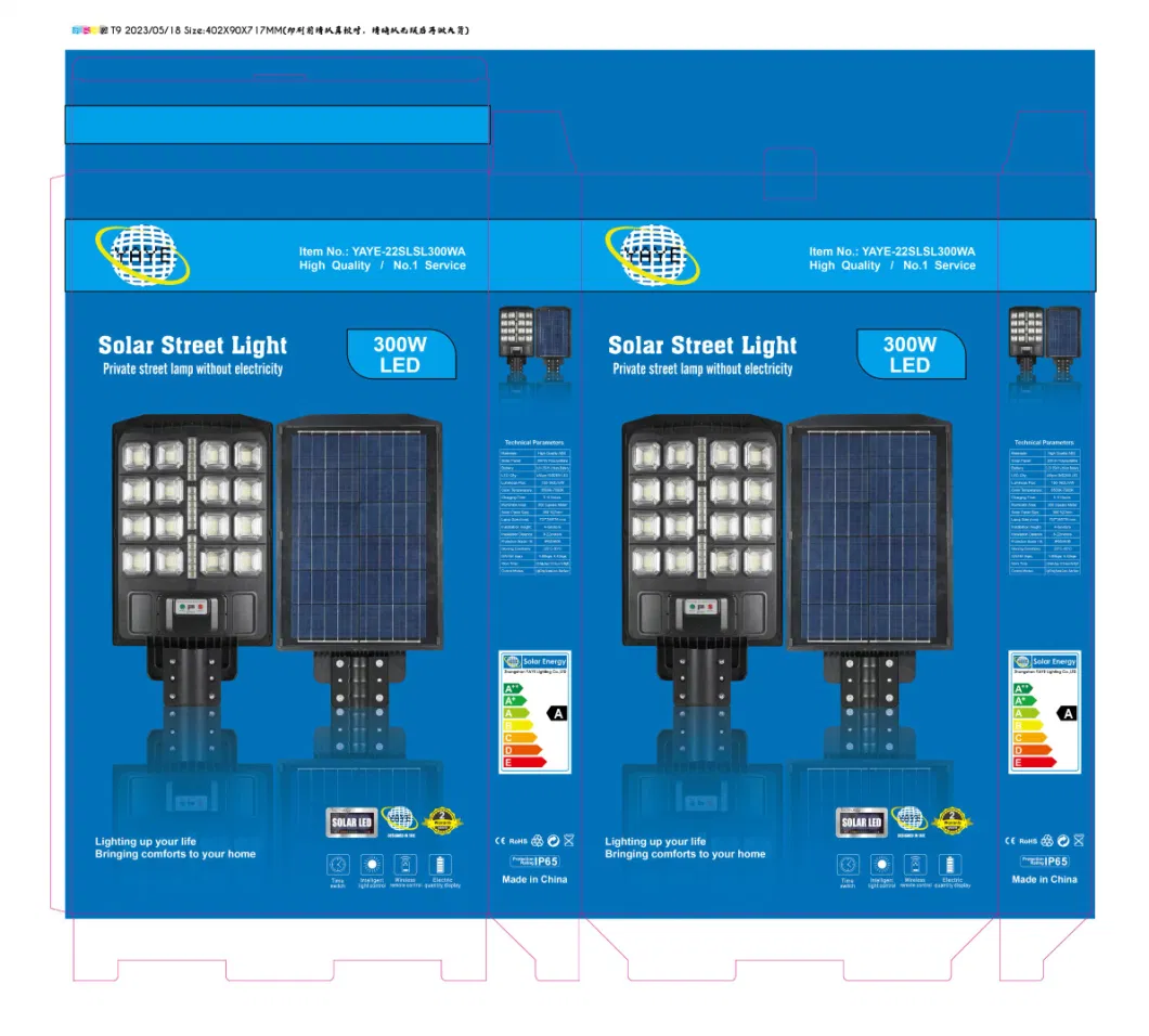 Yaye CE Solar Factory 500W/400W 300W/200W/150W/120/100W 60W LED Solar Street Road Wall Garden Light 3 Years Warranty/Motion Sensor+Remote Controller