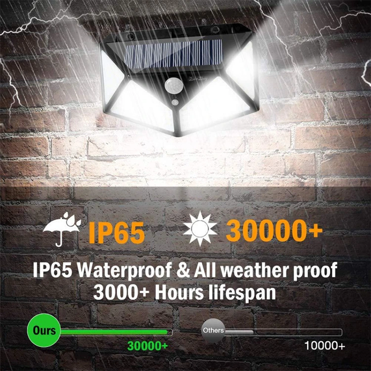 Solar Light Outdoor 100 LED 270 Degree Wide Angle PIR Motion Sensor Waterproof Durable Solar Powered Security Wall Lights 3 Mode