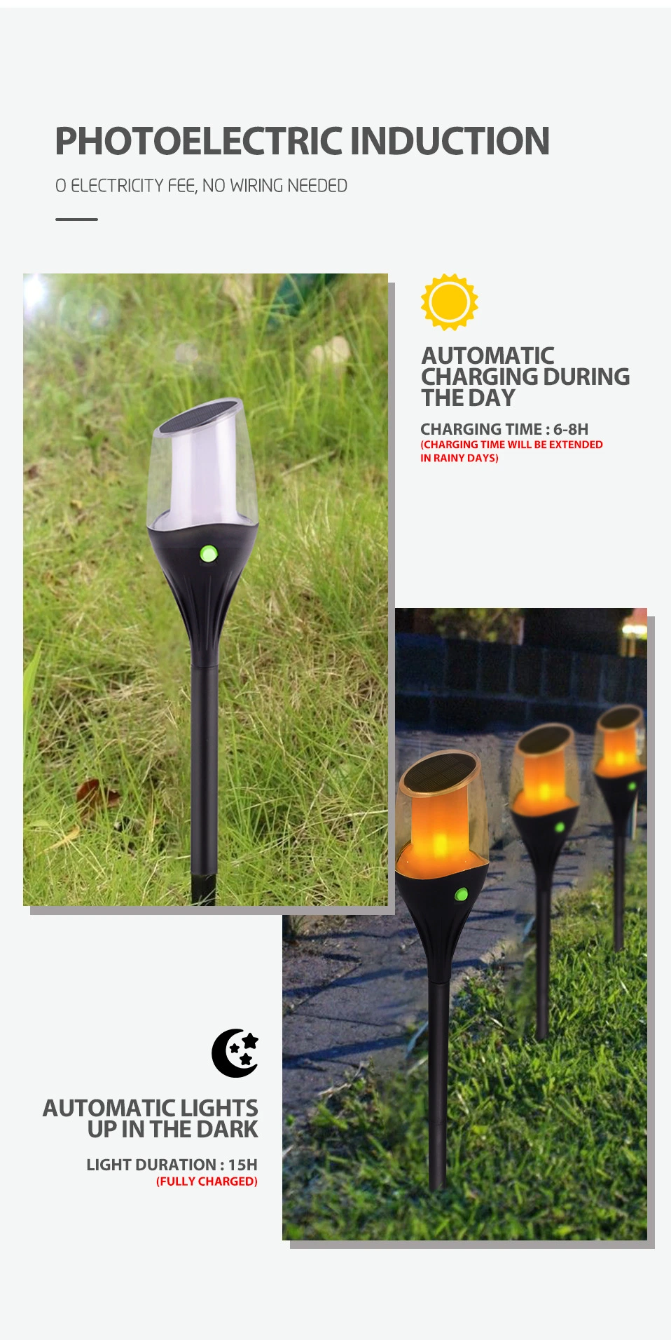 Garden Landscape Decoration Lighting Auto LED Solar Flickering Flame Torch Lights Outdoor