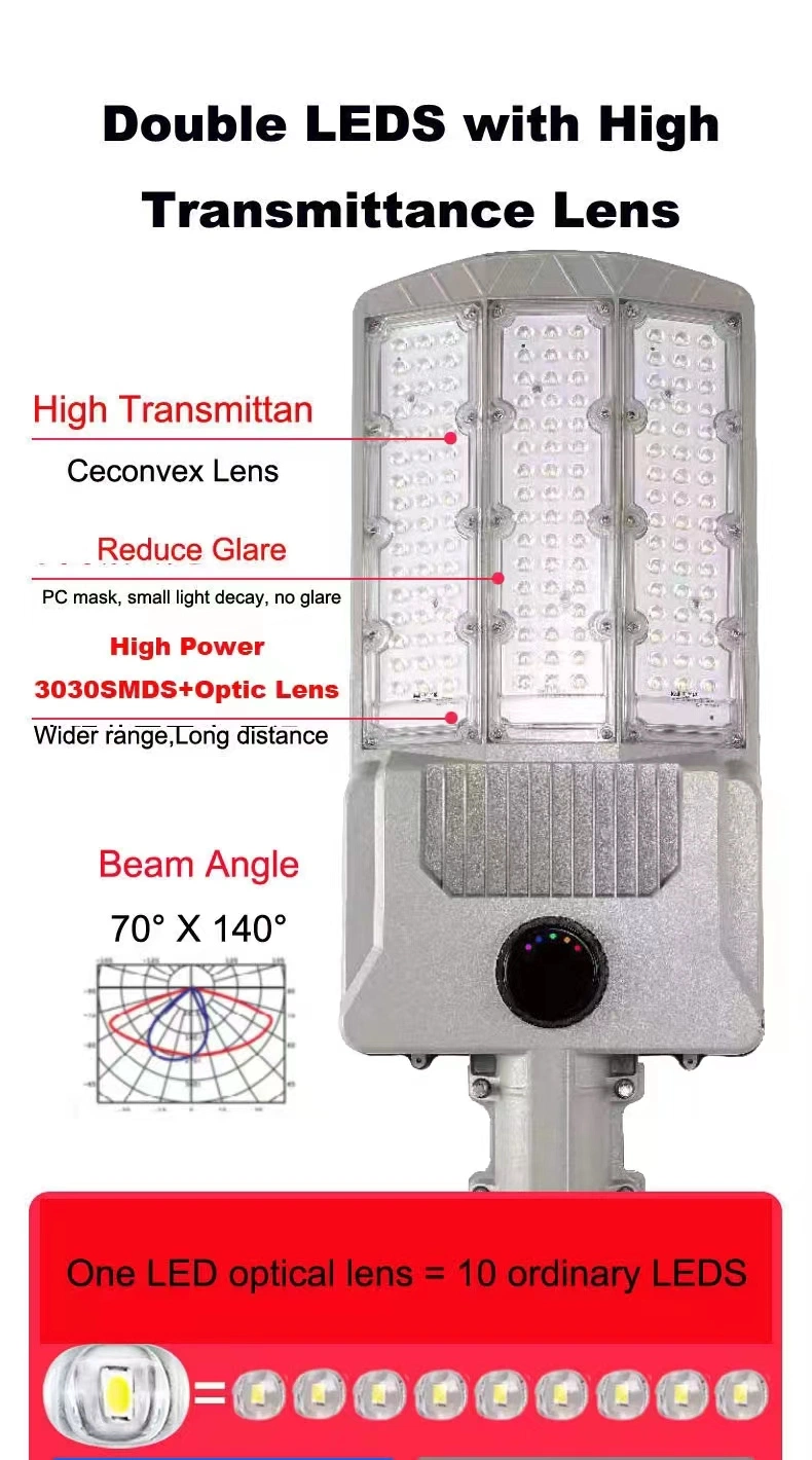 500W Solar Street Lights Outdoor Lamp, Dusk to Dawn IP67 Security LED Flood Light with Remote Control Mounting Pole and Bracket Garden, Court, Parking Lot