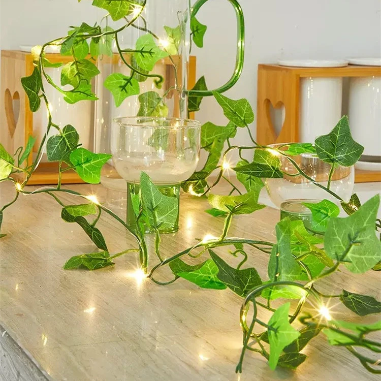 Solar Vine IVY Decor String Lights Maple Leaf Garland Wreath Hanging Light Fairy Night Lights for Home Room Bedroom Wall Garden