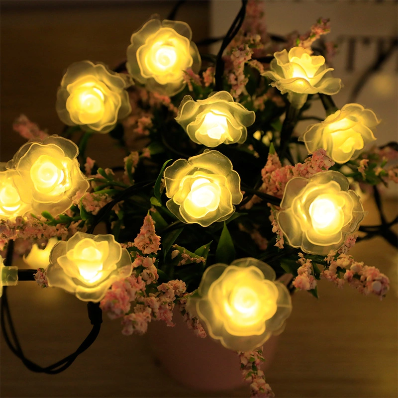 Solar Romantic Roses Light String Outdoor Waterproof 8 Mode Solar Patio Light Garden Party Wedding Christmas Holiday