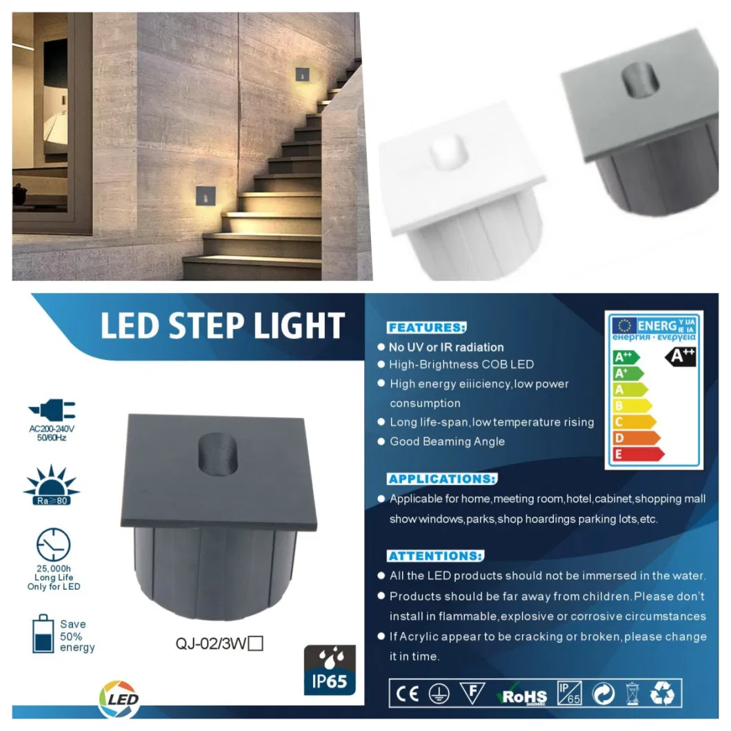 3W 220~240V Exterior Waterproof Recessed Square LED Stair Step Light