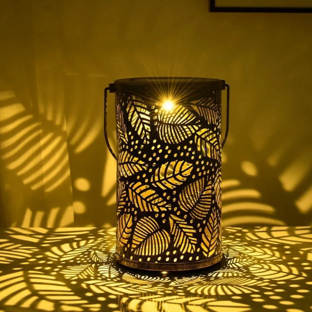 Metal Leaf Pattern Lights Lamp Solar Hanging Lantern Outdoor Garden Ci20935