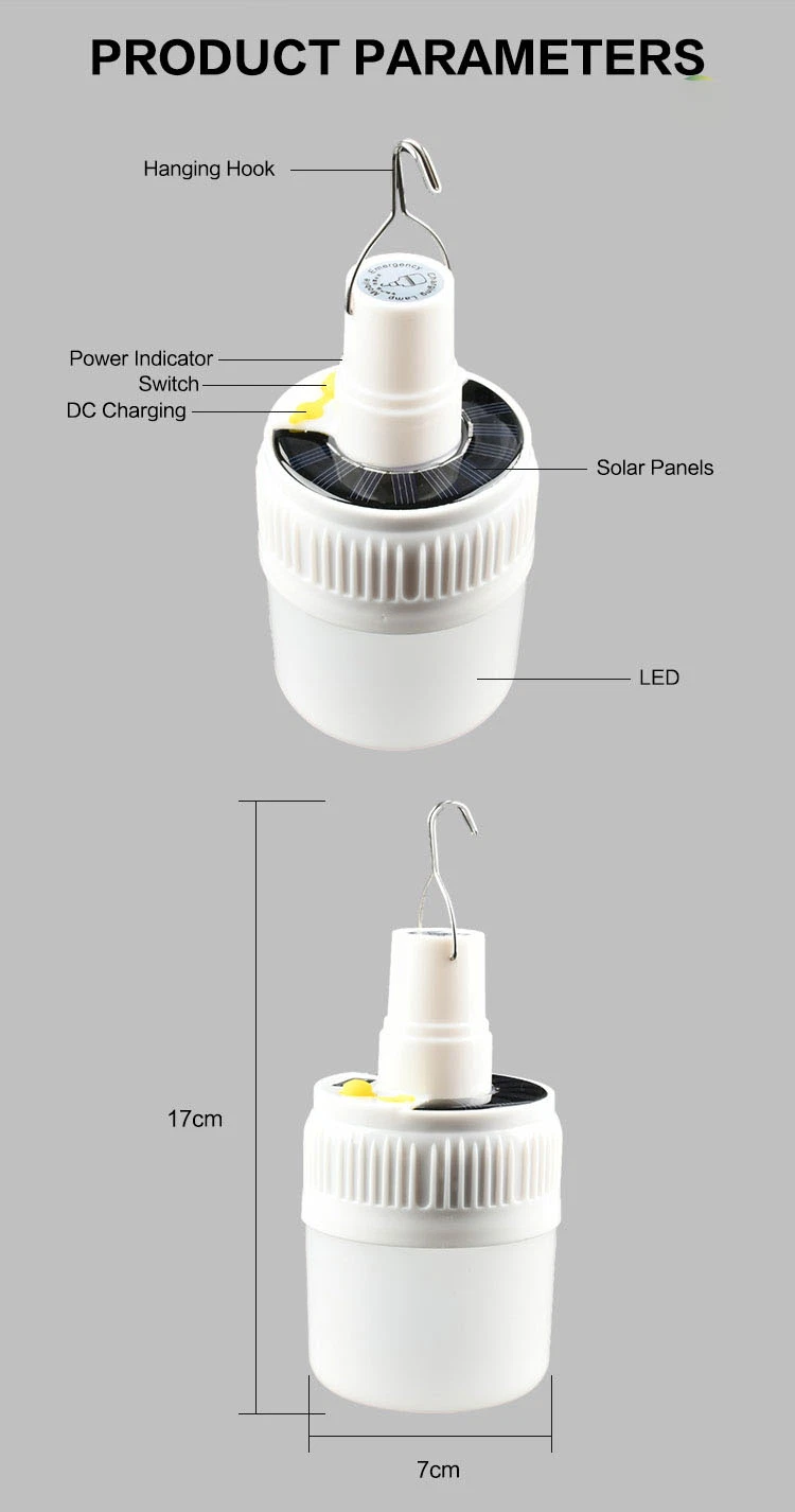 Glodmore2 2022 Logo Printing Plastic Material Solar Charging Multifunction Waterproof Camping Lantern with Hanging Hook