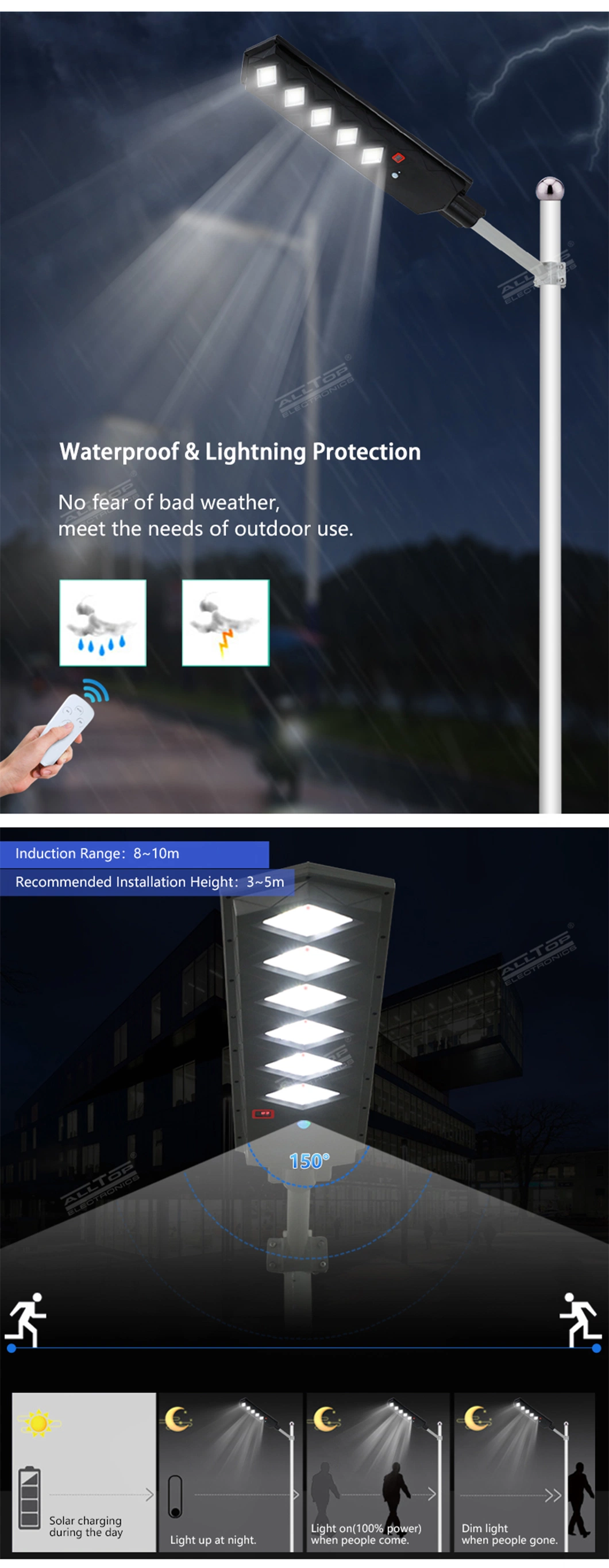 Outdoor Waterproof IP65 SMD 50W 100W 150W 200W 250W 300W All in One Solar LED Street Lighting Energy Saving Flood Integrated Street Lamp Solar Light