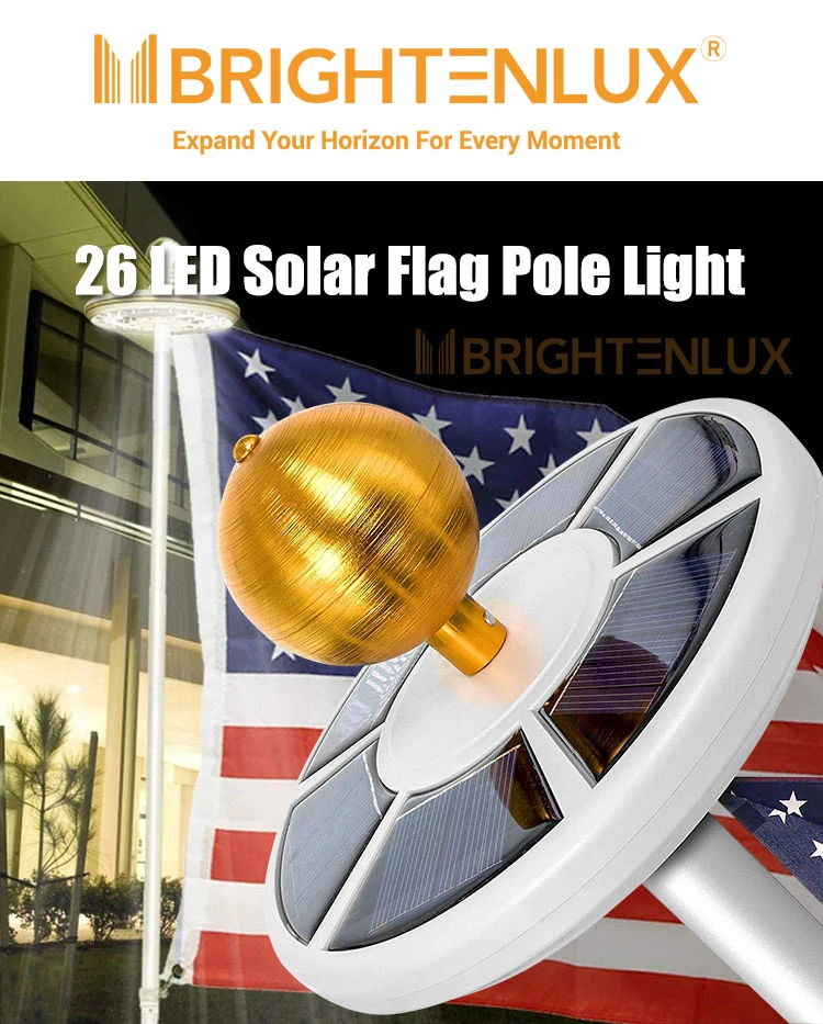 Brightenlux High Quality 26 LED Solar Powered IP65 Waterproof Solar Flagpole Light for Outdoor Yard