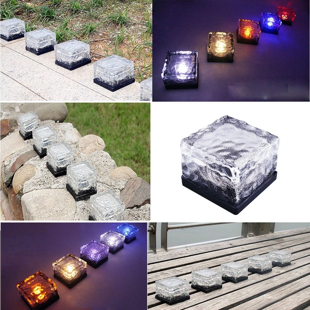 Hot Selling Courtyard Lighting Decors Colored LED Solar Ice Cube Lamp Waterproof Solar Ice Brick Lights for Path Garden