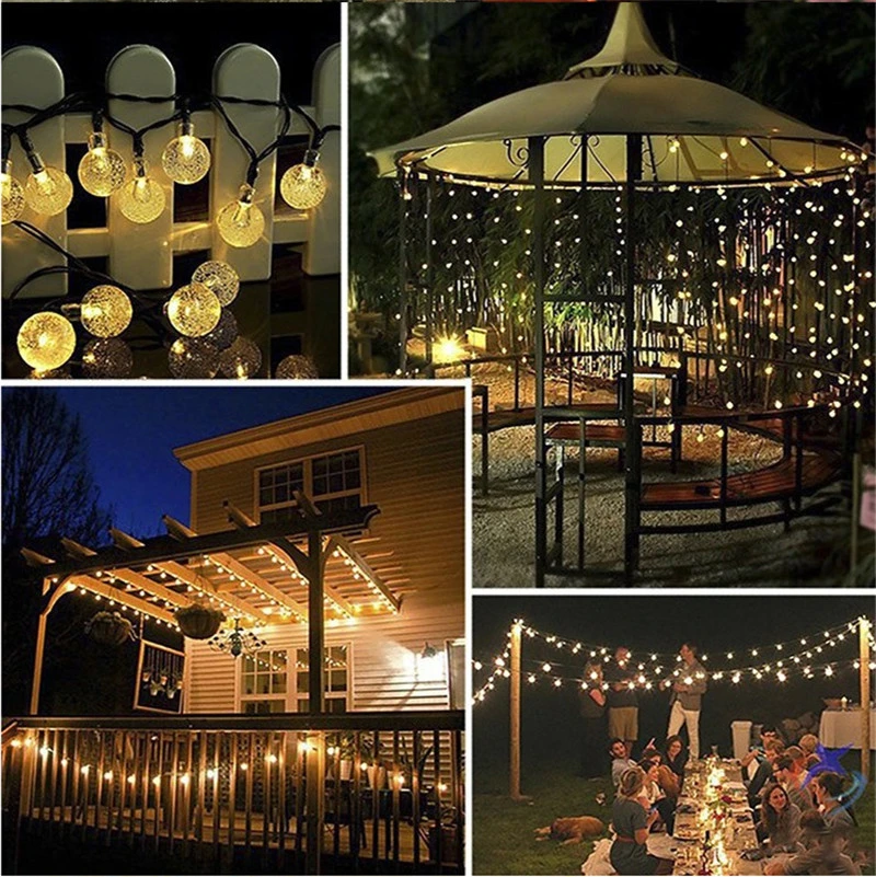 Garden Porch Decorative Patio Crystal Christmas Poles Smart Solar LED String Lights