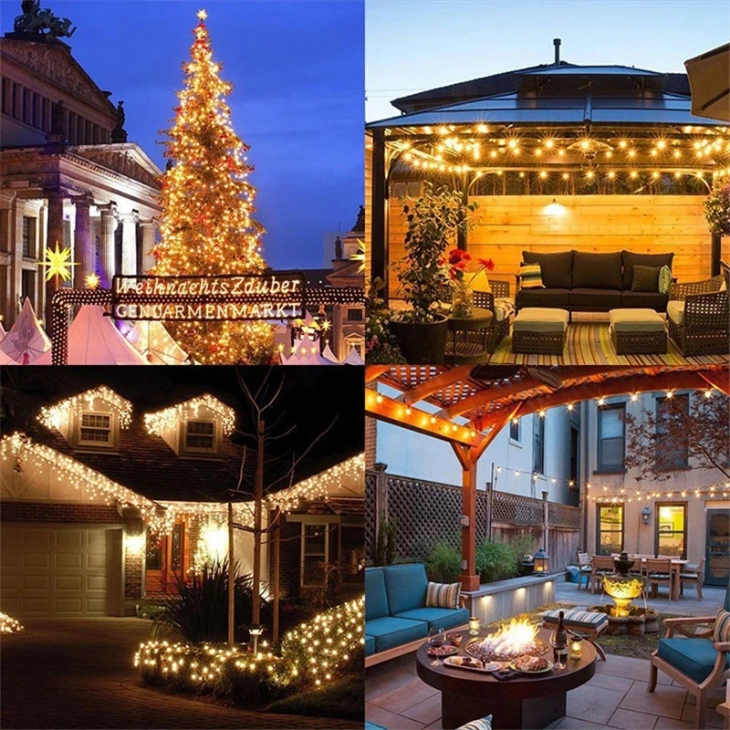 Garden Porch Decorative Patio Crystal Christmas Poles Smart Solar LED String Lights