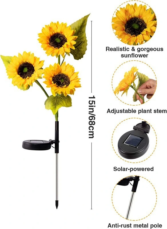 2023 LED Solar Sunflower Lights String Outdoor Waterproof Christmas Garden Decoration Ground Plug Lights