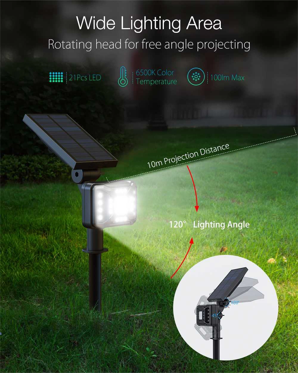 21 LED Outdoor Solar Garden Light Lamps Waterproof Solar Landscape Spot Lights 2-in-1 Outdoor Wall Spotlight