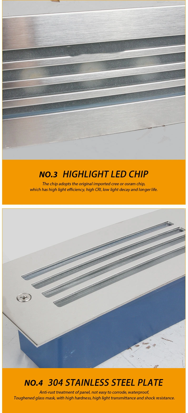 3W Stainless Steel Exterior Waterproof LED Rectangular Wall Recessed Stair Corner Step Light