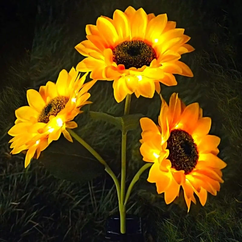 Outdoor Waterproof Landscape Decorative Flower Lamps Solar LED Garden Sunflower Stake Lights