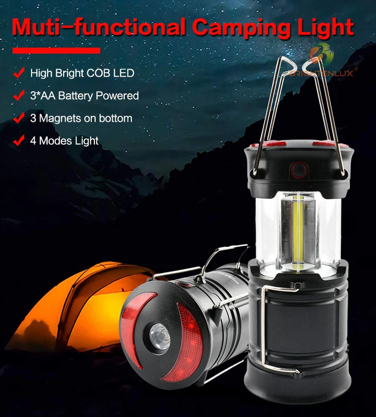 Brightenlux Factory Hot Sale 3*AA Battery Powered 6 LED Solar Rechargeable Multi-Functional Camping Power Bank Charging Lantern with USB