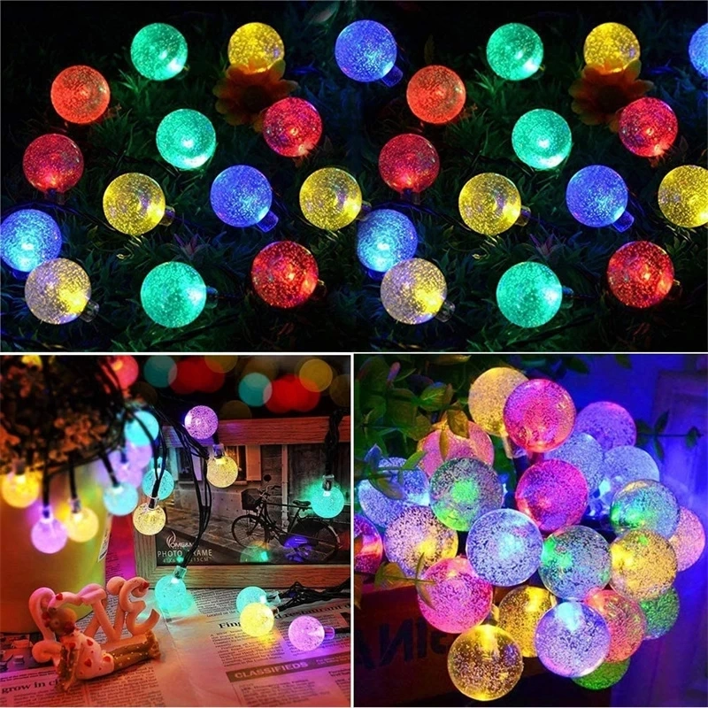 Outdoor String Crystal Globe Waterproof Solar Powered Patio Light Party