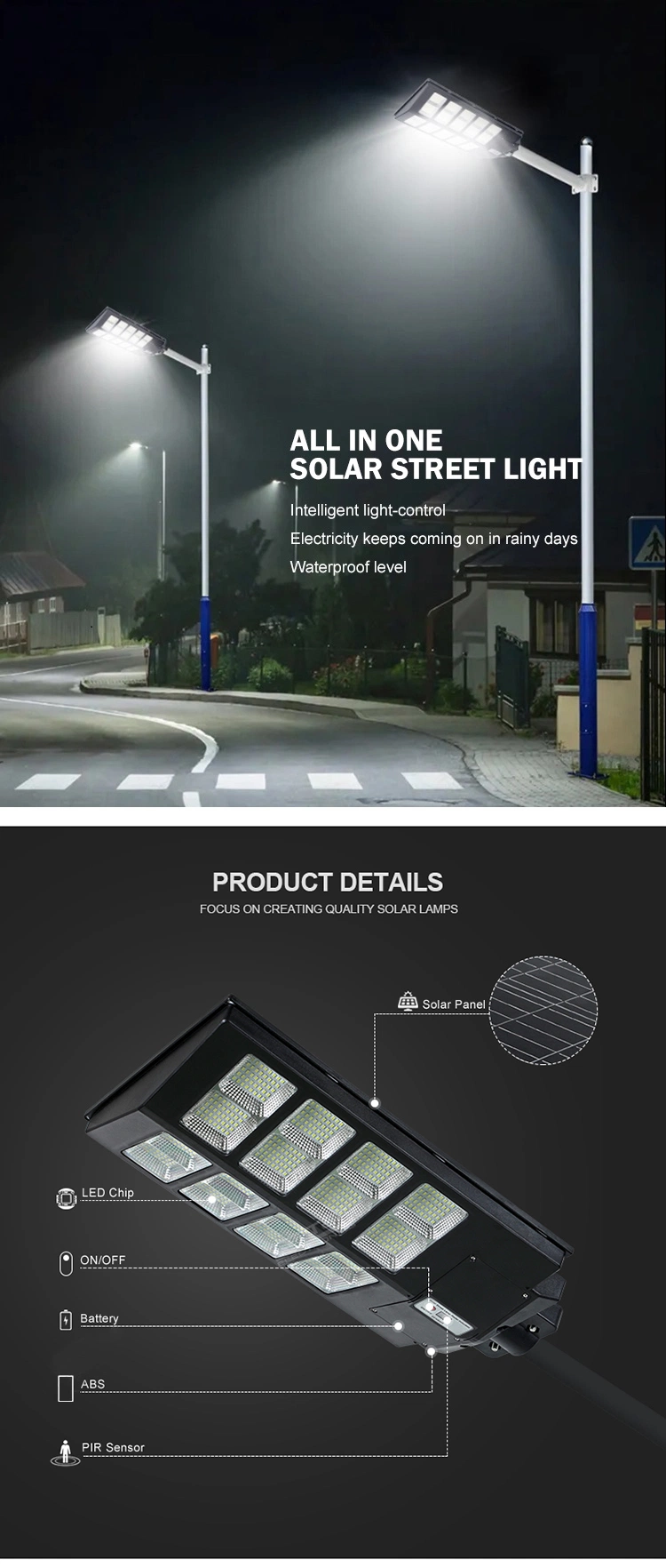 Outdoor Lamp Post 120W Solar Steel Pole Top Garden LED Street Light