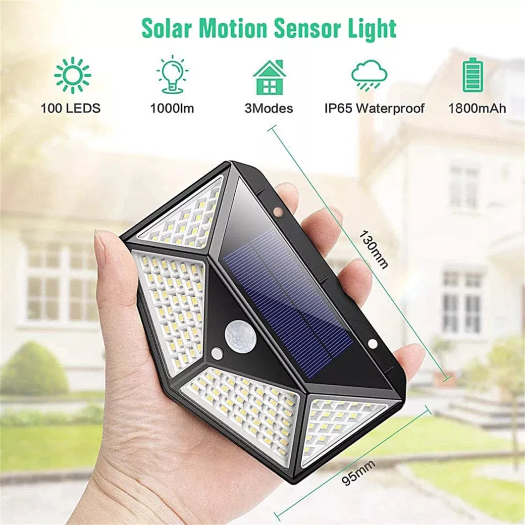 Waterproof Outdoor Backyard Garden Stair Solar Powered 4 Sides Lighting Wall Lamp 100LED Motion Sensor LED Solar Lights