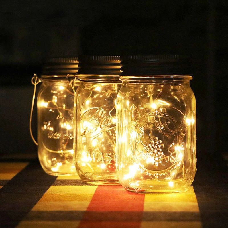 Solar Lamp Mason Lamp Outdoor Garden Lamp Bottle Hanging Lamp Glass Jar Lamp Ins Creative Wishing Lights