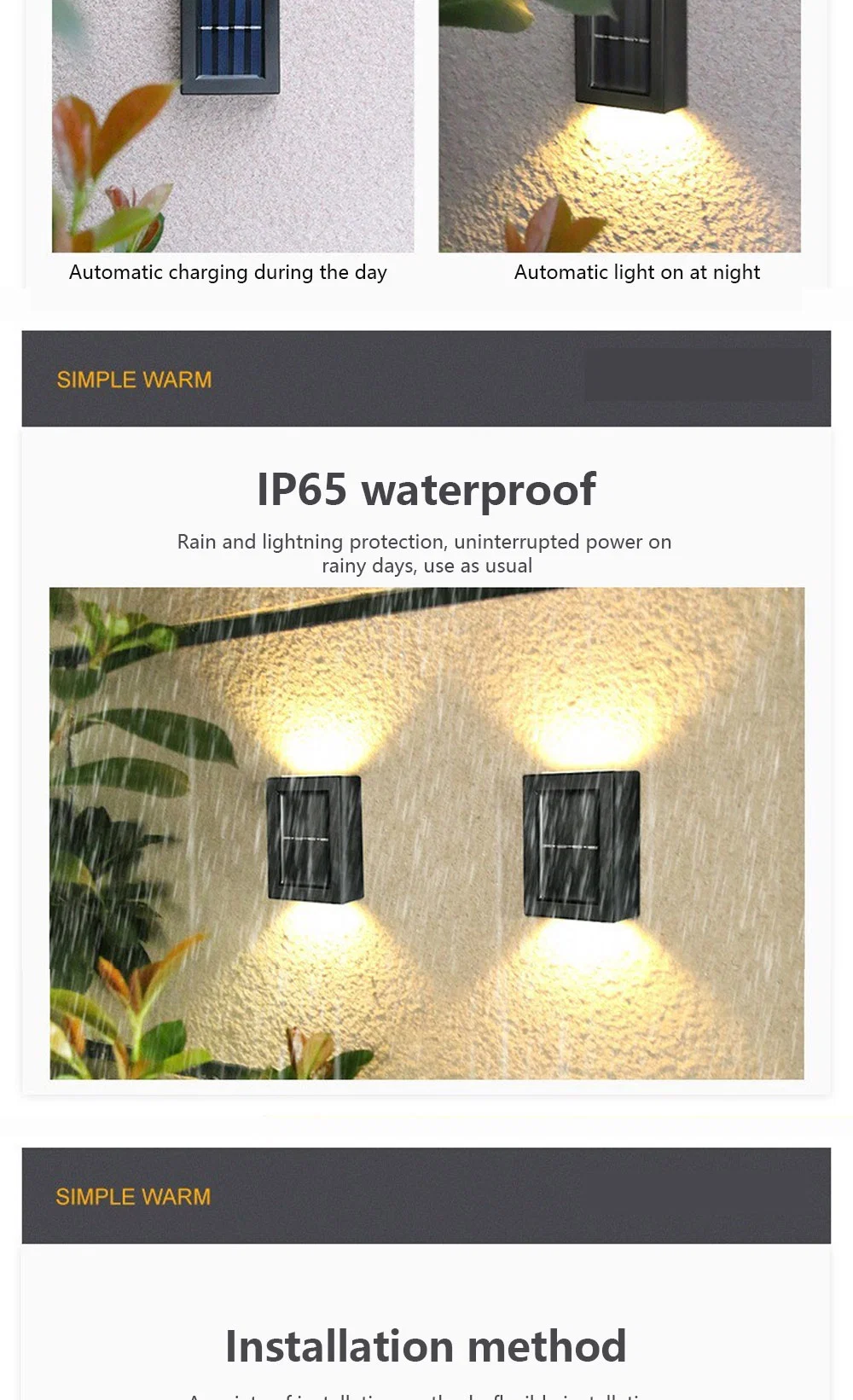 LED Solar Wall Light Outdoor Porch Garden Waterproof Wall Lamp up and Down Luminous Courtyard Staircase Solar Light for Garden