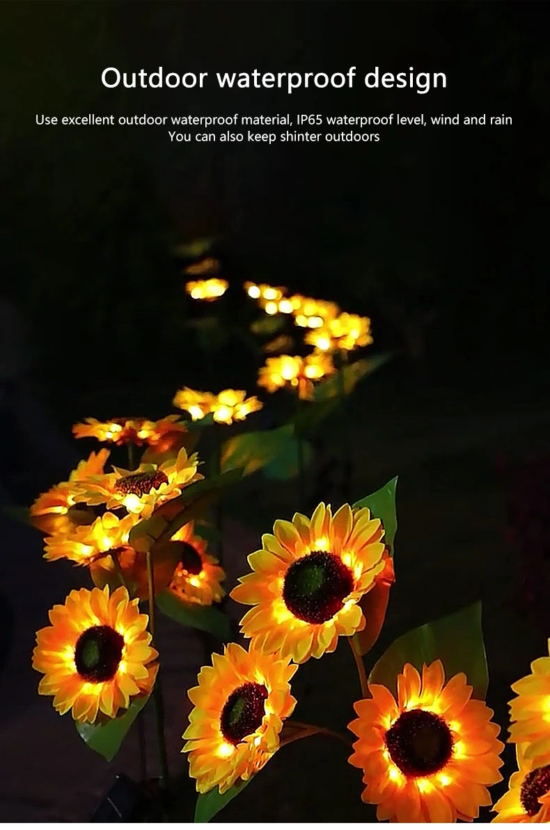 2023 LED Solar Sunflower Lights String Outdoor Waterproof Christmas Garden Decoration Ground Plug Lights