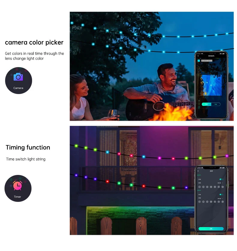 RGB Smart Fairy String Lights with 33FT USB/Solar/Battery Box DIY Twinkle Lights Remote &amp; APP Controlled Music Sync for Christmas