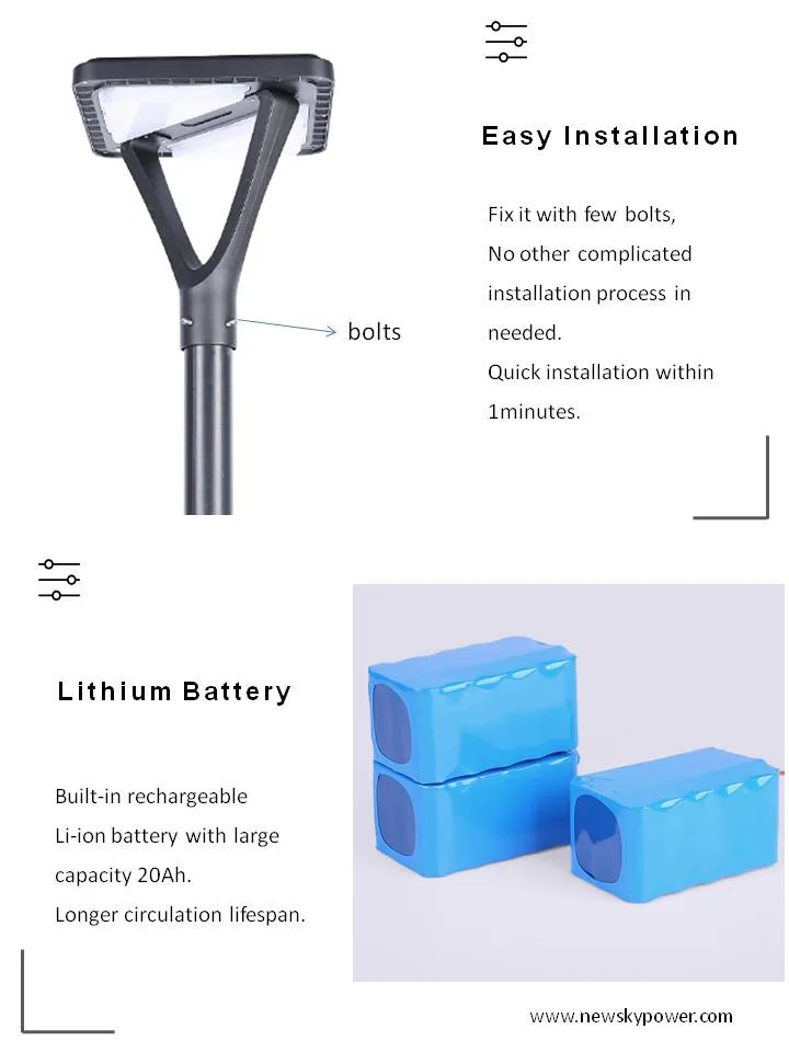 Newskypower 20W Weatherproof Modern Design Easy Install Durable Solar Courtyard Light for Park Street Garden Ground