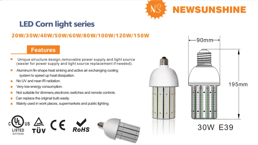 12-24VDC Solar Power LED Corn Bulb 30W