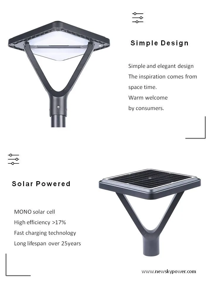 Newskypower 20W Weatherproof Modern Design Easy Install Durable Solar Courtyard Light for Park Street Garden Ground