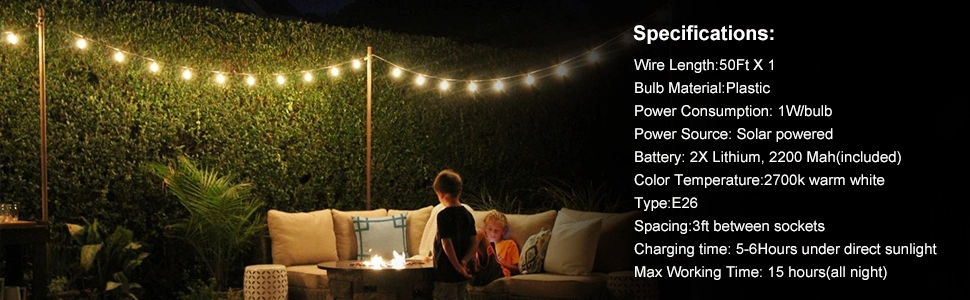 Warm White Solar Powered String Light Festoon Light with Garland S14 for Wedding Party Street Garden Decoration