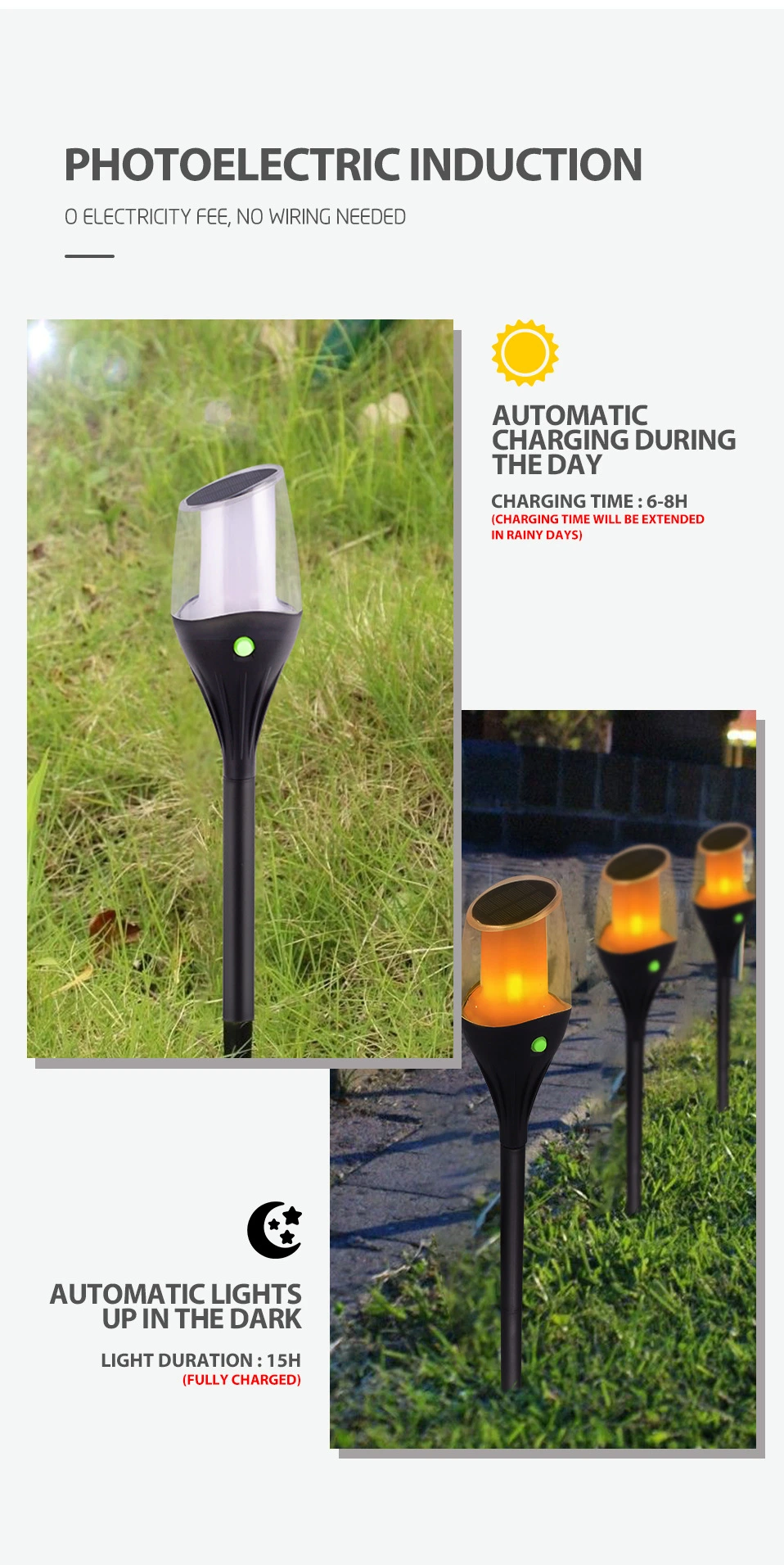 Factory IP65 Waterproof Automatic on/off LED Solar Flame Garden Torches Lights