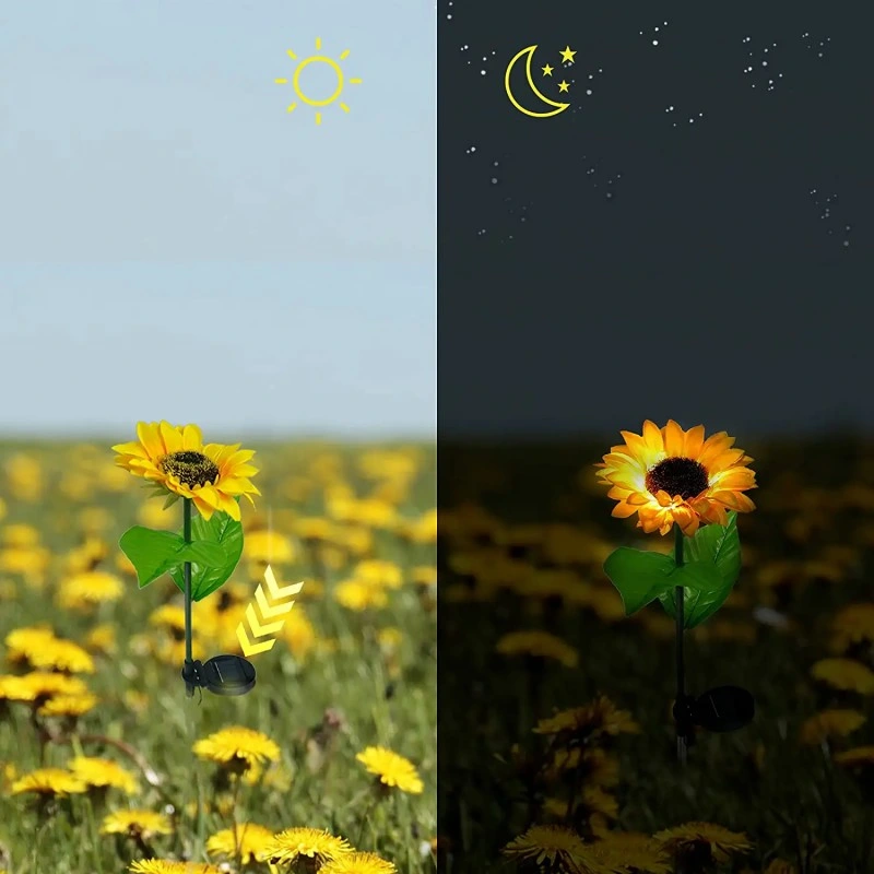 Outdoor Waterproof Landscape Decorative Flower Lamps Solar LED Garden Sunflower Stake Lights