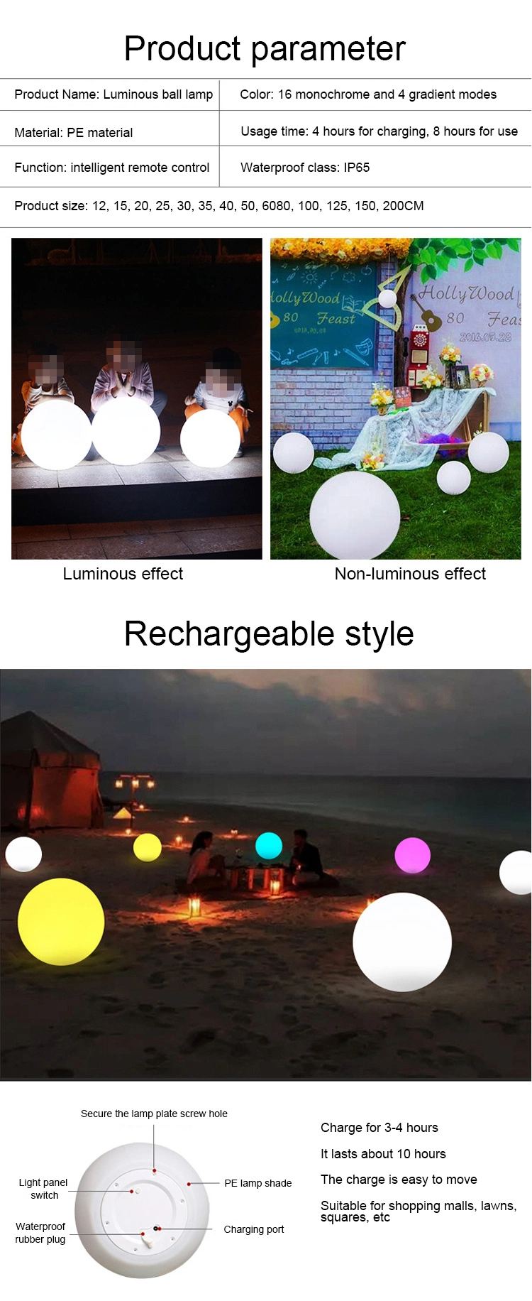 Hot Selling LED Ball Round Big Size Outdoor Garden Plastic Pool Floating Solar Ball Garden Light