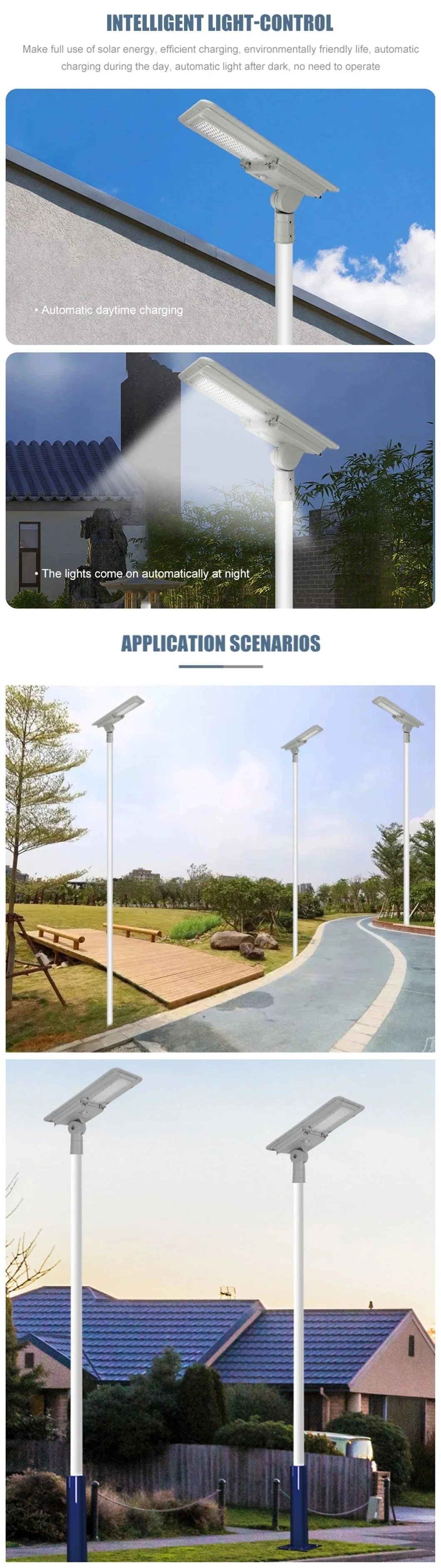 CE IP67 12V 24V 30watt 40W 50W All in One Outdoor Integrated LED Solar Energy Saving Street Garden Road Lamp with Panel and Lithium Battery