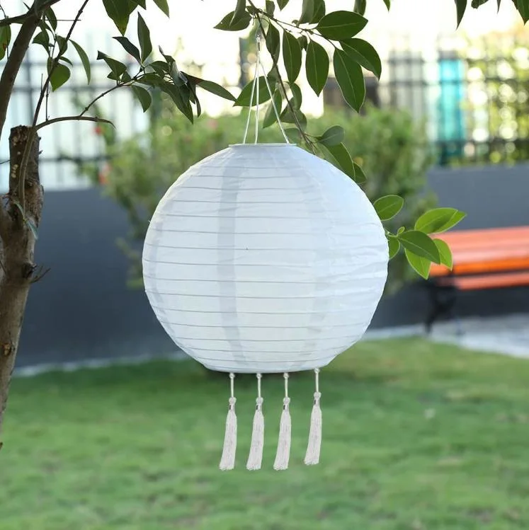 IP44 Waterproof LED Night Light Pattern Outdoor Hanging Garden Courtyard Decoration Solar Nylon Paper Lantern with Tassel